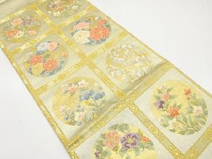 アンティーク　橋本テル織物製　格天井に花丸模様織り出し袋帯(材料)